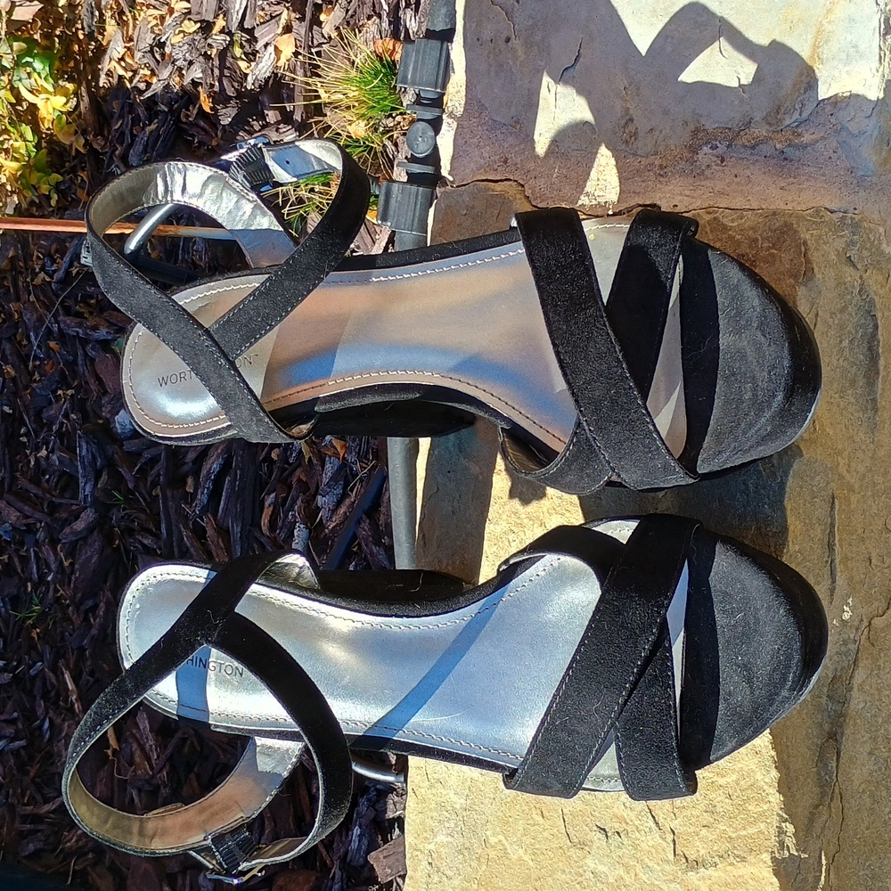 Worthington Black Suede Strappy Block Heels Women's Size 9.5 - Picture 3 of 7